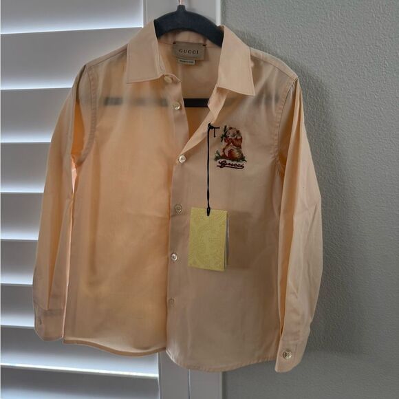 Brand new kids Gucci Cream Casual Button Down Shirt with Embroidered Logo - Picture 1 of 8